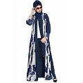Front open abaya with attached shawl- black-white Front open abaya with attached shawl- black-white